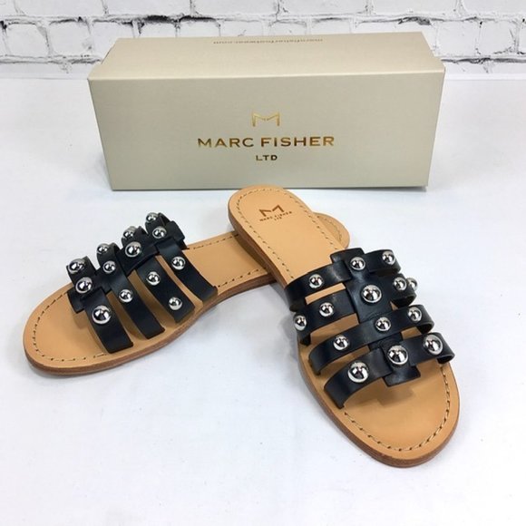 Marc Fisher LTD Pava Studded Leather Flat Sandal 8.5 - Picture 1 of 8